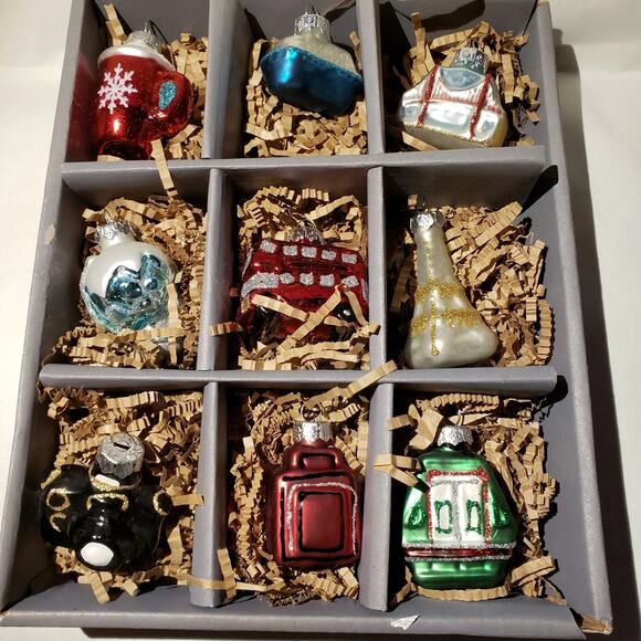 POTTERY BARN "Bon Voyage" collection set of nine mini travel-themed ornaments - Picture 1 of 5